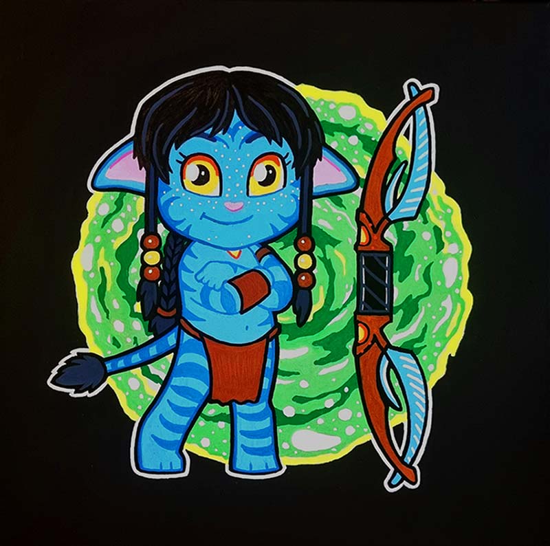 Avatar Character and Rick and Morty Green Poral Mash-up Artwork - POSCA Paint Pens